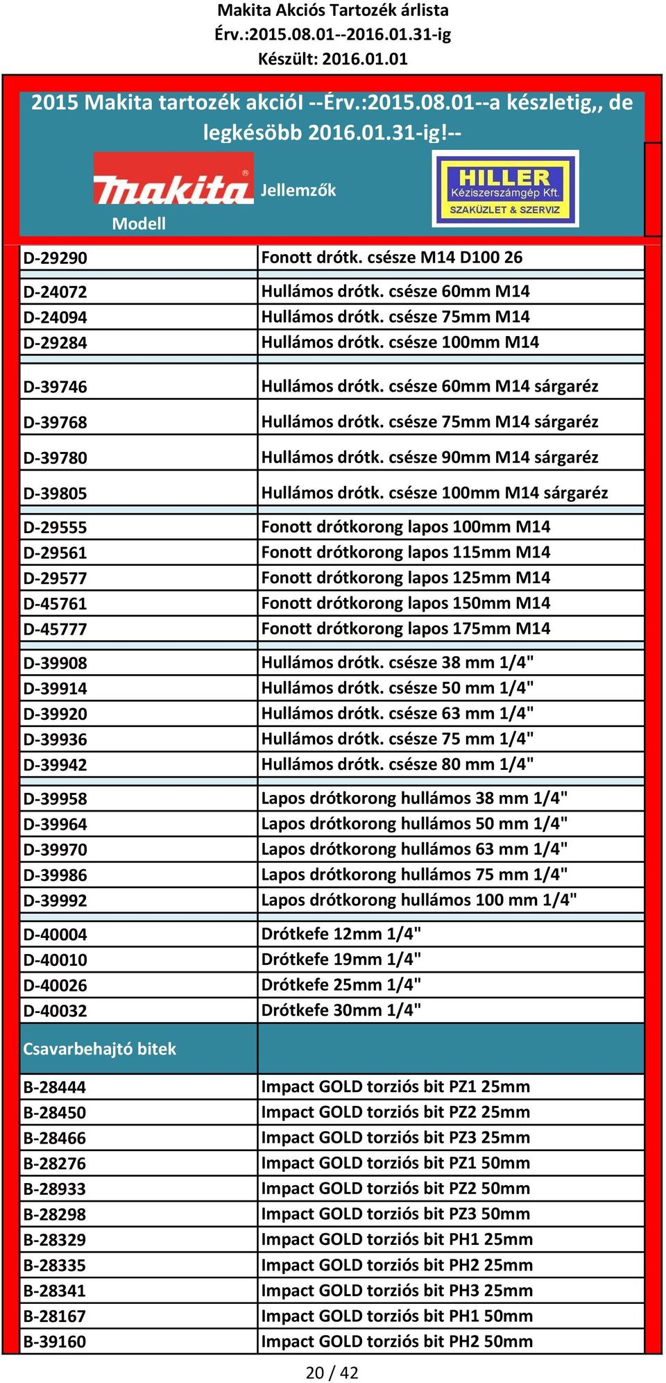 csésze 100mm M14 sárgaréz D-29555 Fonott drótkorong lapos 100mm M14 D-29561 Fonott drótkorong lapos 115mm M14 D-29577 Fonott drótkorong lapos 125mm M14 D-45761 Fonott drótkorong lapos 150mm M14