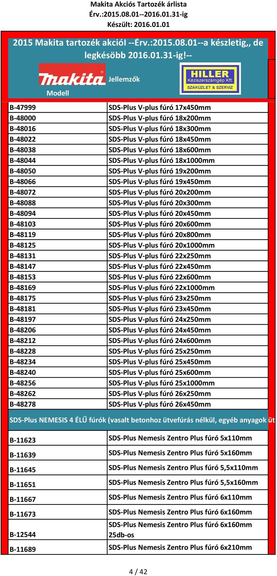 V-plus fúró 20x450mm B-48103 SDS-Plus V-plus fúró 20x600mm B-48119 SDS-Plus V-plus fúró 20x800mm B-48125 SDS-Plus V-plus fúró 20x1000mm B-48131 SDS-Plus V-plus fúró 22x250mm B-48147 SDS-Plus V-plus