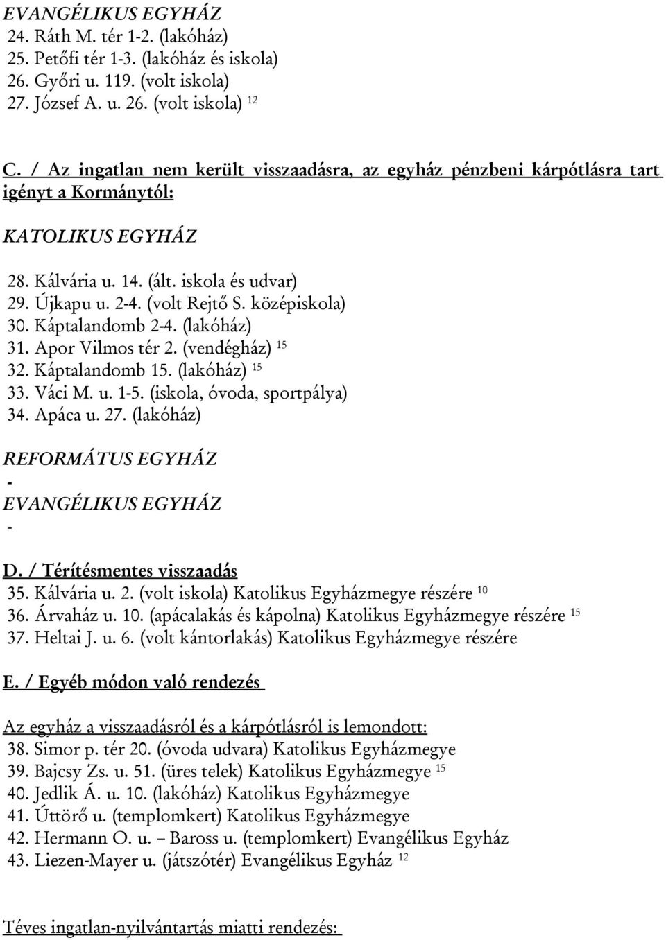 középiskola) 30. Káptalandomb 2-4. (lakóház) 31. Apor Vilmos tér 2. (vendégház) 15 32. Káptalandomb 15. (lakóház) 15 33. Váci M. u. 1-5. (iskola, óvoda, sportpálya) 34. Apáca u. 27.