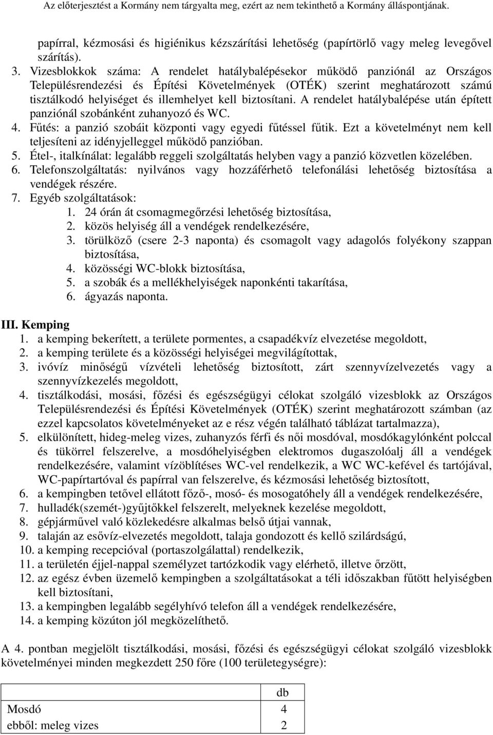 biztosítani. A rendelet hatálybalépése után épített panziónál szobánként zuhanyozó és WC. 4. Fűtés: a panzió szobáit központi vagy egyedi fűtéssel fűtik.