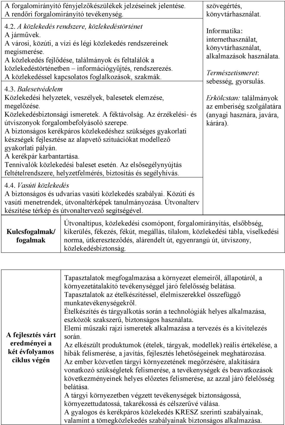 A közlekedéssel kapcsolatos foglalkozások, szakmák. 4.3. Balesetvédelem Közlekedési helyzetek, veszélyek, balesetek elemzése, megelőzése. Közlekedésbiztonsági ismeretek. A féktávolság.