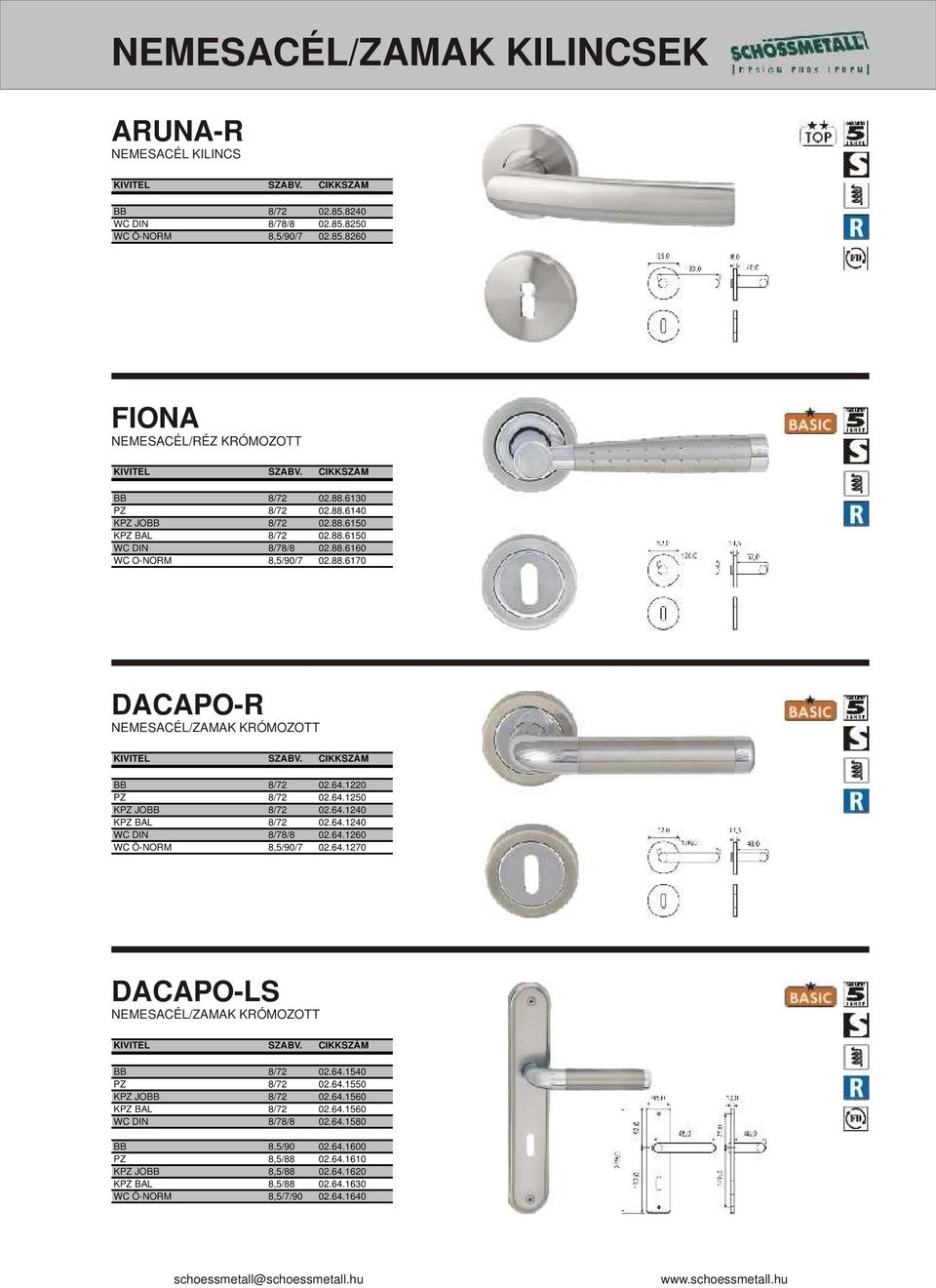 64.1240 KPZ BAL 8/72 02.64.1240 WC DIN 8/78/8 02.64.1260 WC Ö-NORM 8,5/90/7 02.64.1270 DACAPO-LS NEMESACÉL/ZAMAK KRÓMOZOTT BB 8/72 02.64.1540 PZ 8/72 02.64.1550 KPZ JOBB 8/72 02.64.1560 KPZ BAL 8/72 02.