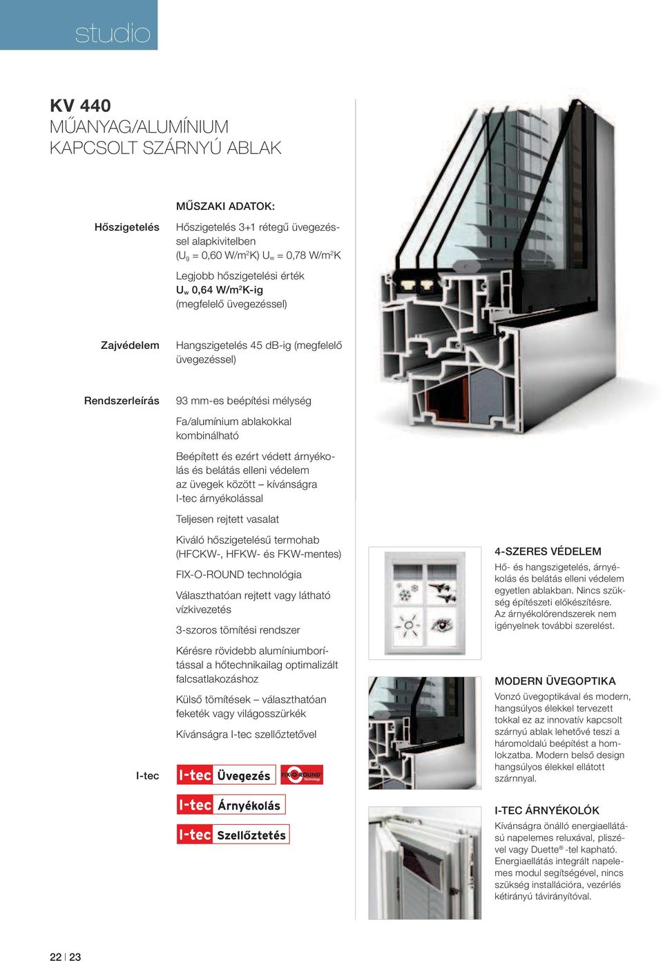 és ezért védett árnyékolás és belátás elleni védelem az üvegek között kívánságra I-tec árnyékolással Teljesen rejtett vasalat I-tec Kiváló hőszigetelésű termohab (HFCKW-, HFKW- és FKW-mentes)