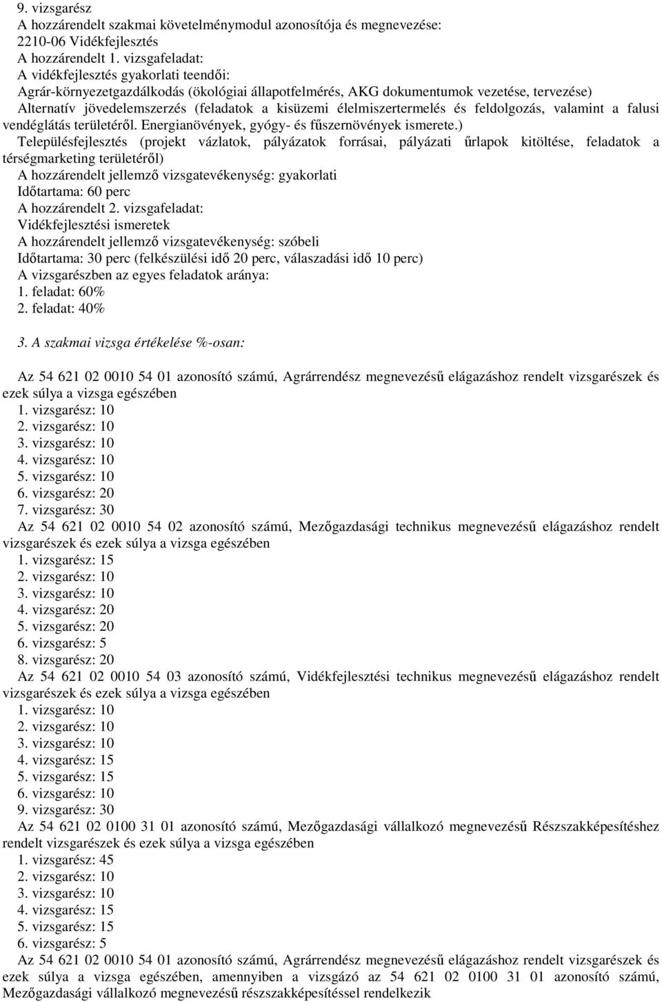 élelmiszertermelés és feldolgozás, valamint a falusi vendéglátás területéről. Energianövények, gyógy- és fűszernövények ismerete.