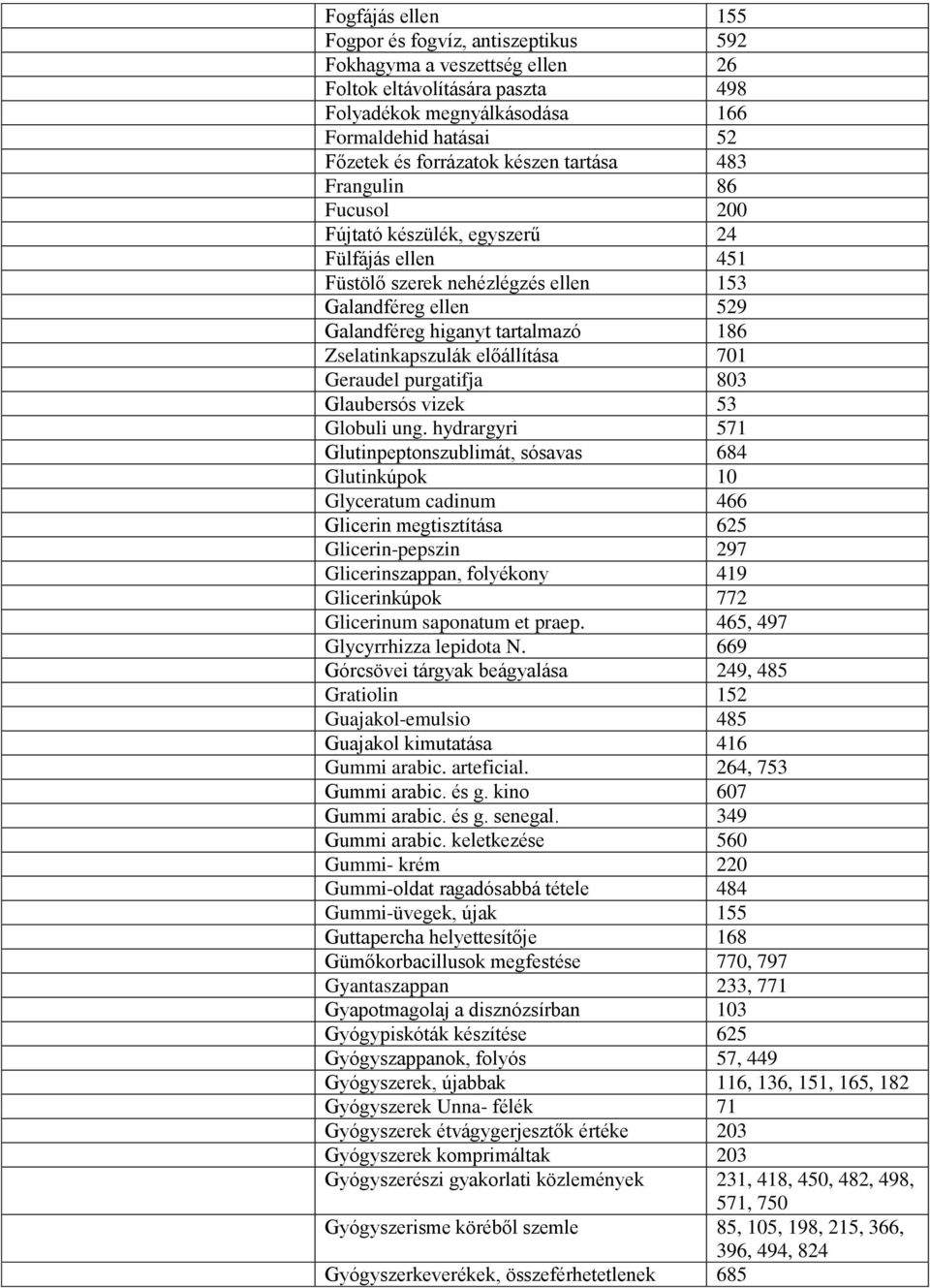 Zselatinkapszulák előállítása 701 Geraudel purgatifja 803 Glaubersós vizek 53 Globuli ung.