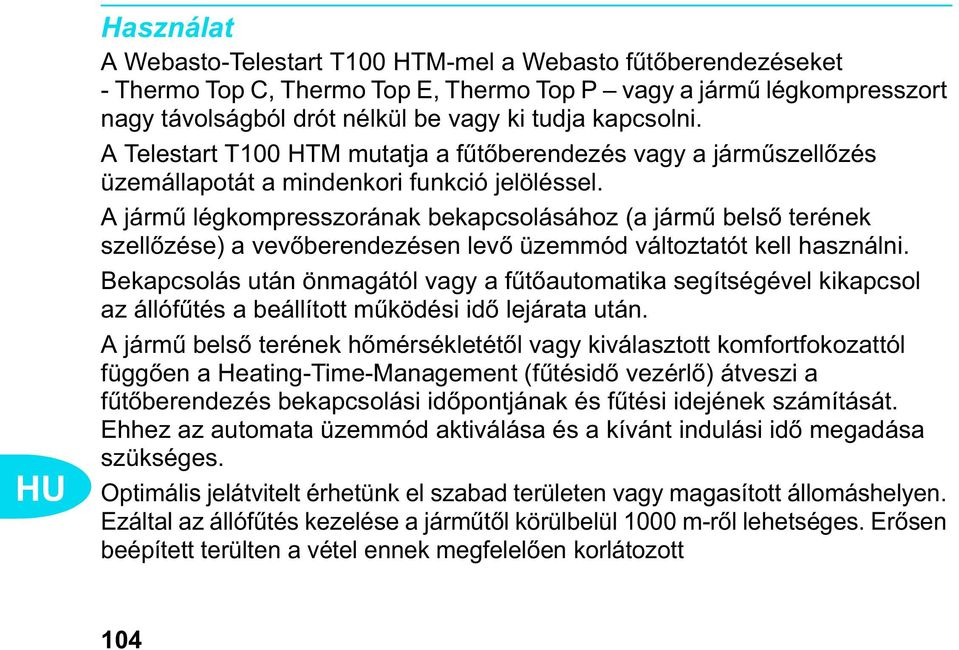 Használati és karbantartási utasítás T100 HTM - PDF Ingyenes letöltés