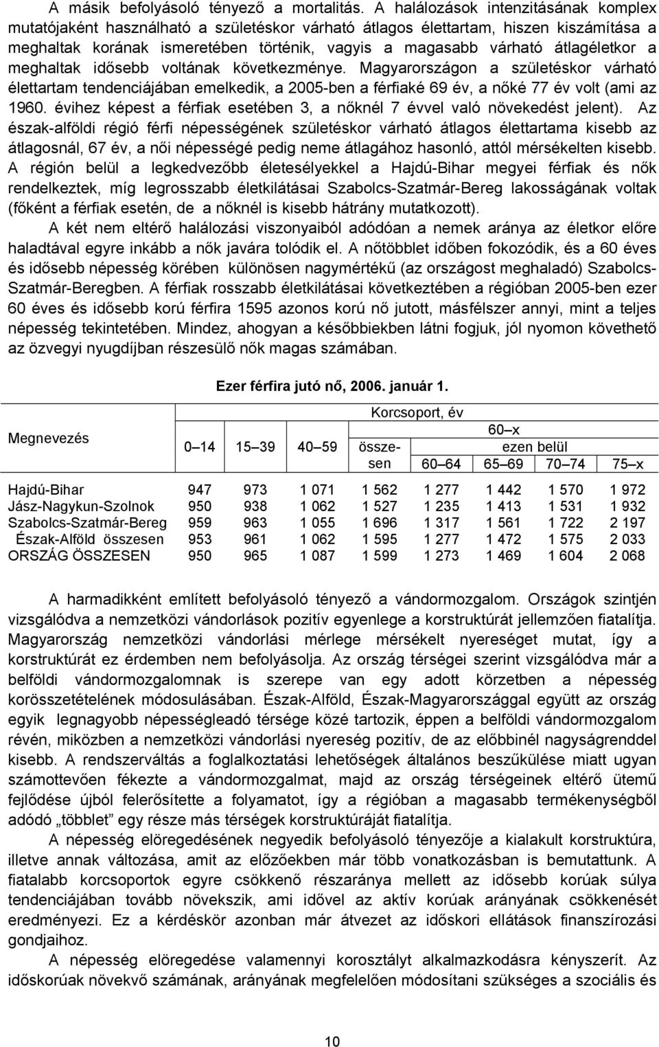 átlagéletkor a meghaltak idősebb voltának következménye. Magyarországon a születéskor várható élettartam tendenciájában emelkedik, a 2005-ben a férfiaké 69 év, a nőké 77 év volt (ami az 1960.