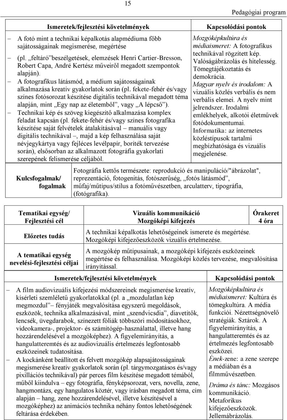 A fotografikus látásmód, a médium sajátosságainak alkalmazása kreatív gyakorlatok során (pl.