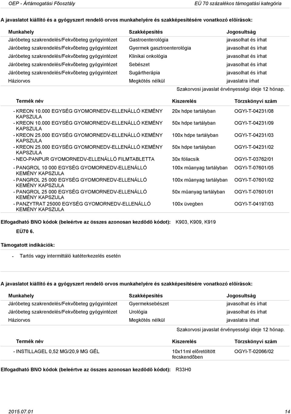 és írhat Járóbeteg szakrendelés/fekvõbeteg gyógyintézet Sugártherápia javasolhat és írhat KREON 10.000 EGYSÉG GYOMORNEDVELLENÁLLÓ KEMÉNY 20x hdpe tartályban OGYIT04231/08 KAPSZULA KREON 10.