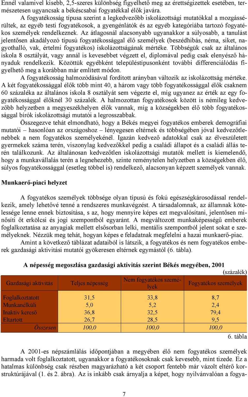 Az átlagosnál alacsonyabb ugyanakkor a súlyosabb, a tanulást jelentősen akadályozó típusú fogyatékossággal élő személyek (beszédhibás, néma, siket, nagyothalló, vak, értelmi fogyatékos)