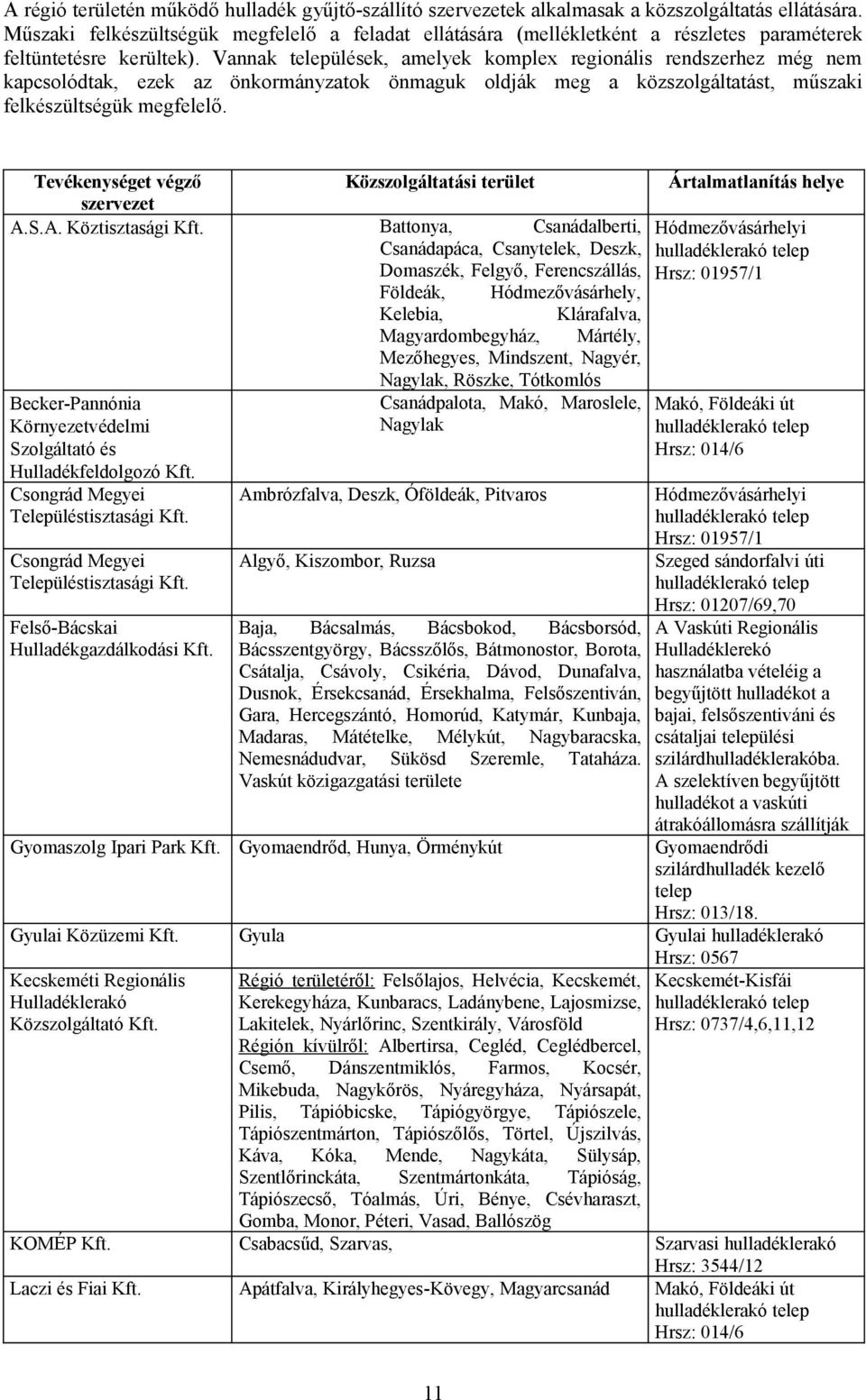 Vannak települések, amelyek komplex regionális rendszerhez még nem kapcsolódtak, ezek az önkormányzatok önmaguk oldják meg a közszolgáltatást, műszaki felkészültségük megfelelő.