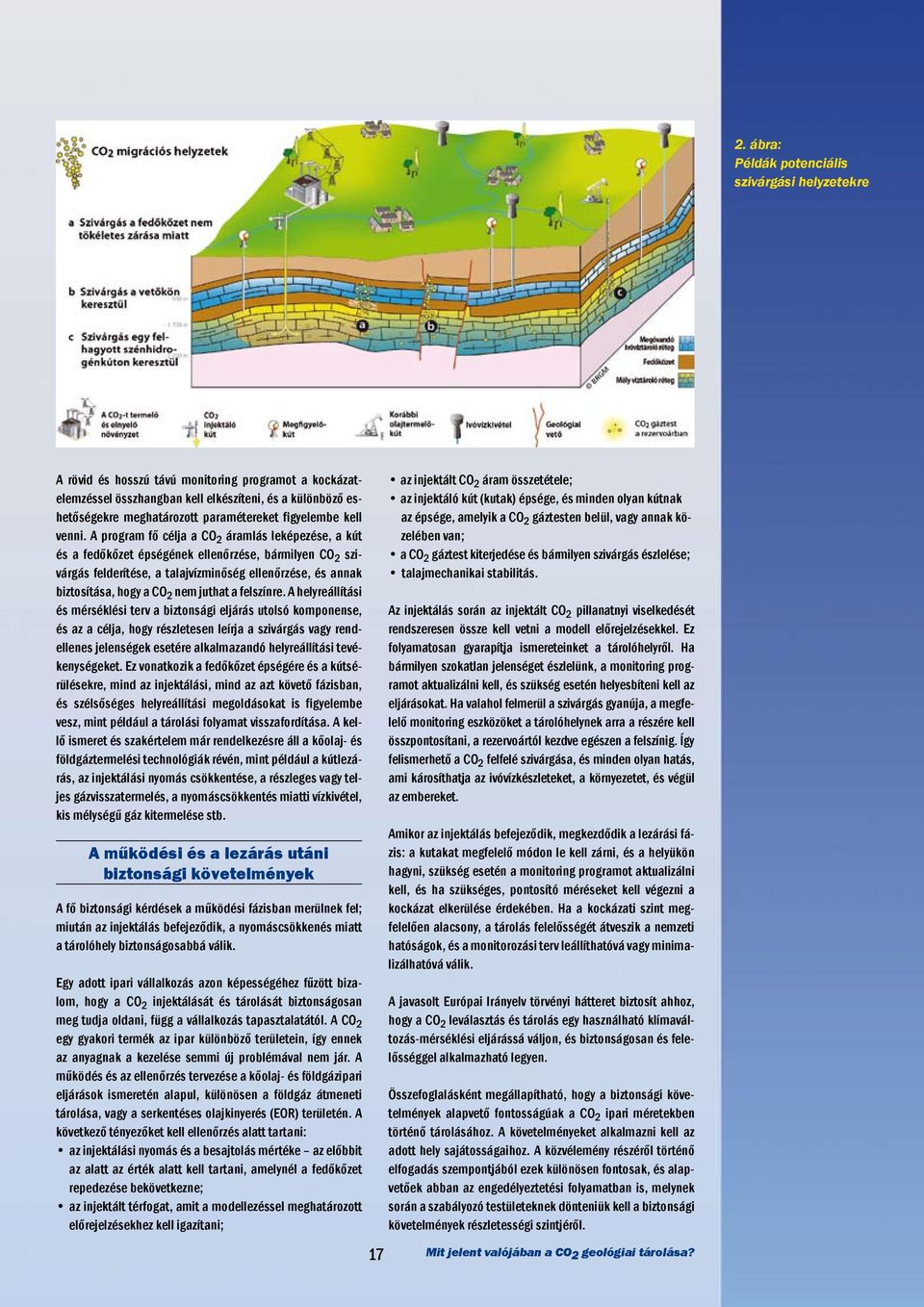 A program fő célja a CO 2 áramlás leképezése, a kút és a fedőkőzet épségének ellenőrzése, bármilyen CO 2 szivárgás felderítése, a talajvízminőség ellenőrzése, és annak biztosítása, hogy a CO 2 nem