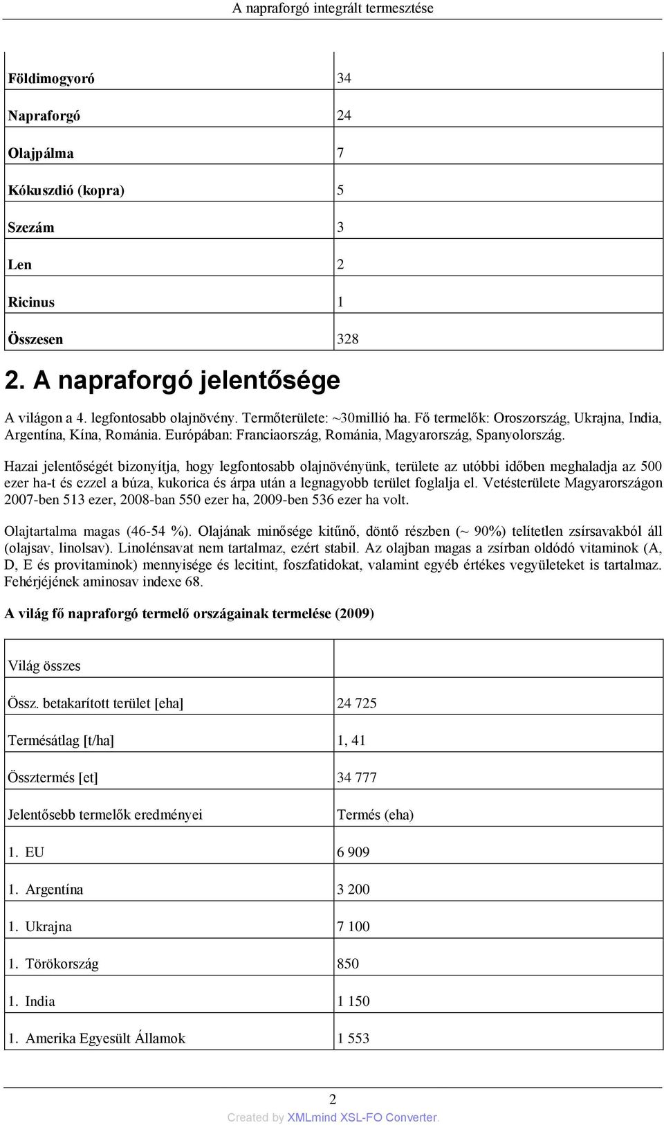 Hazai jelentőségét bizonyítja, hogy legfontosabb olajnövényünk, területe az utóbbi időben meghaladja az 500 ezer ha-t és ezzel a búza, kukorica és árpa után a legnagyobb terület foglalja el.