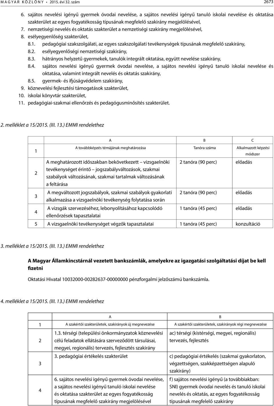 nemzetiségi nevelés és oktatás szakterület a nemzetiségi szakirány megjelölésével, 8. esélyegyenlőség szakterület, 8.1.