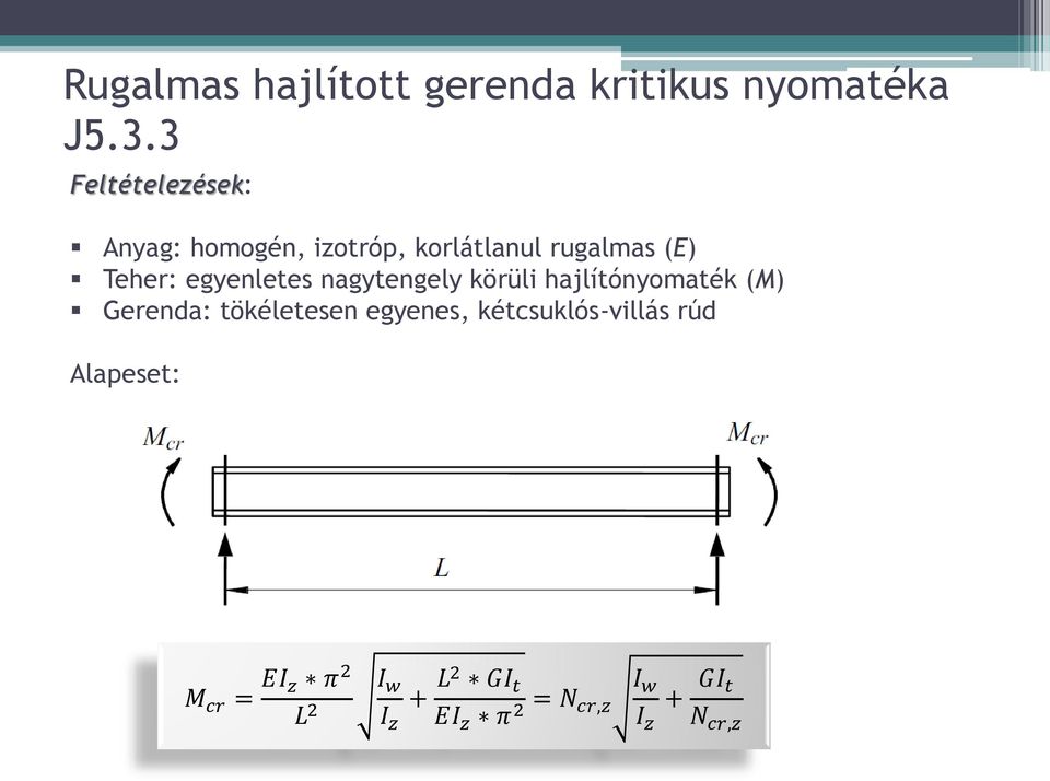 egyenletes nagytengely körüli hajlítónyomaték (M) Gerenda: tökéletesen