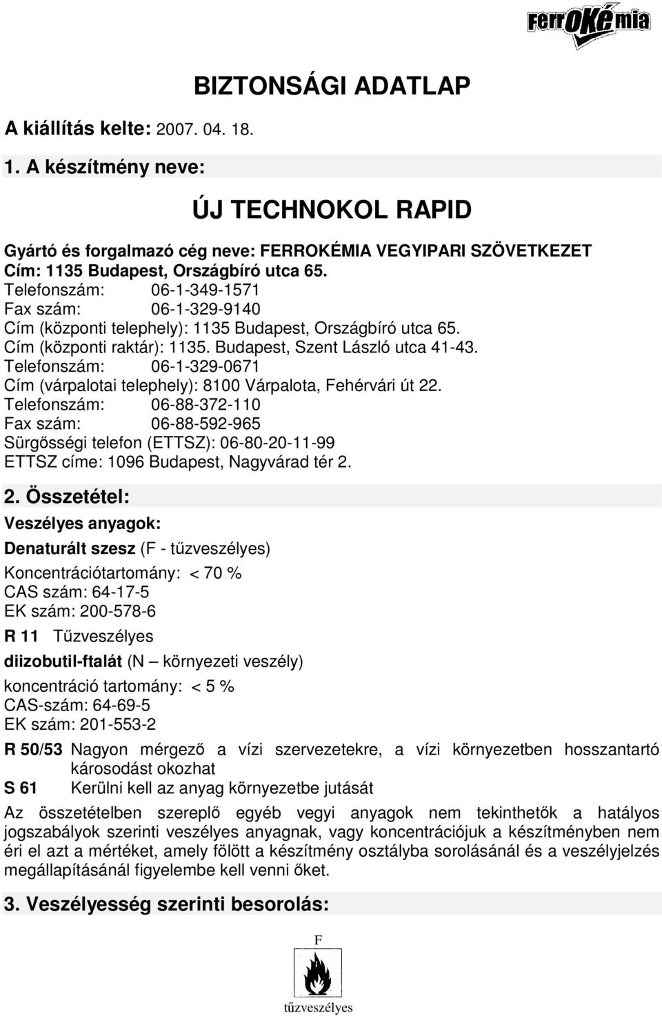 BIZTONSÁGI ADATLAP ÚJ TECHNOKOL RAPID - PDF Free Download