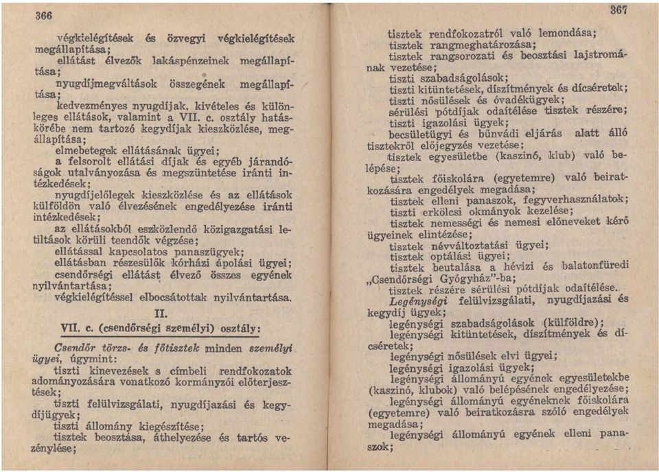 osztály hatáskorebe nem tartozó kegydíjak kieszközlése megállapitása ;, elmebetegek ellátásának ügyei; a felsorolt ellátási díjak és egyéb járandóságo.