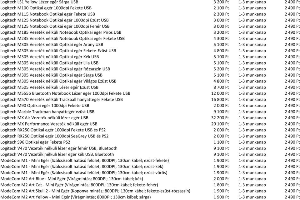 Logitech M185 Vezeték nélküli Notebook Optikai egér Piros USB 3 200 Ft 1-3 munkanap 2 490 Ft Logitech M235 Vezeték nélküli Notebook Optikai egér Fekete USB 4 300 Ft 1-3 munkanap 2 490 Ft Logitech