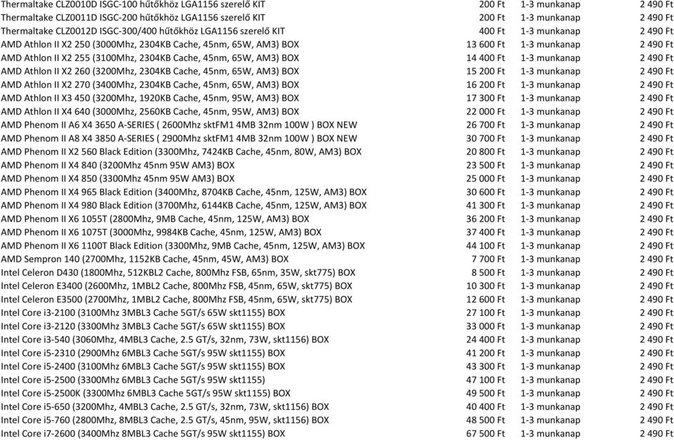 2304KB Cache, 45nm, 65W, AM3) BOX 14 400 Ft 1-3 munkanap 2 490 Ft AMD Athlon II X2 260 (3200Mhz, 2304KB Cache, 45nm, 65W, AM3) BOX 15 200 Ft 1-3 munkanap 2 490 Ft AMD Athlon II X2 270 (3400Mhz,