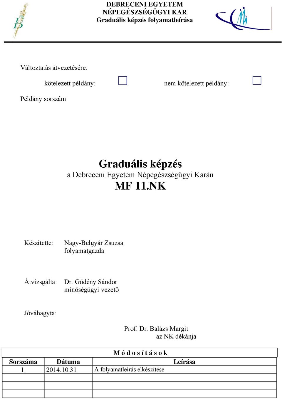 NK Készítette: Nagy-Belgyár Zsuzsa folyamatgazda Átvizsgálta: Dr.