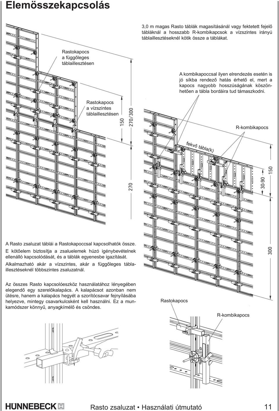 a vízszintes táblaillesztésen R-kombikapocs A Rasto zsaluzat táblái a Rastokapoccsal kapcsolhatók össze.