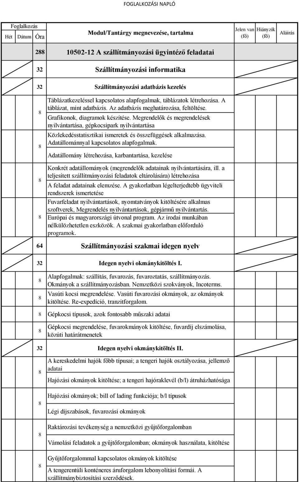 Grafikonok, diagramok készítése. Megrendelők és megrendelések nyilvántartása, gépkocsipark nyilvántartása Közlekedésstatisztikai ismeretek és összefüggések alkalmazása.