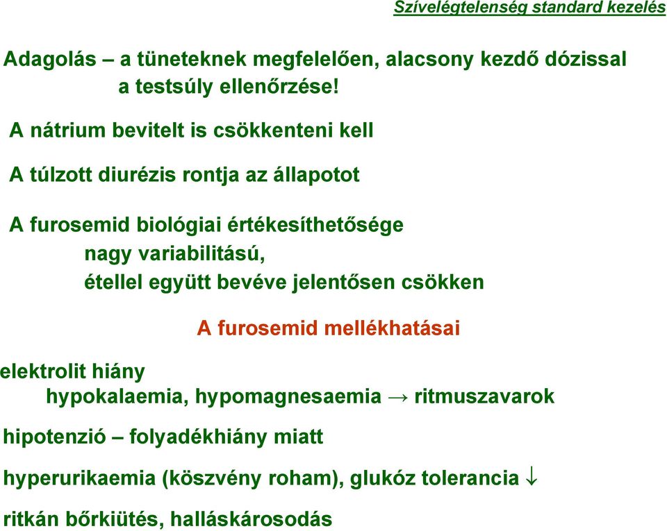 variabilitású, étellel együtt bevéve jelentősen csökken A furosemid mellékhatásai elektrolit hiány hypokalaemia,