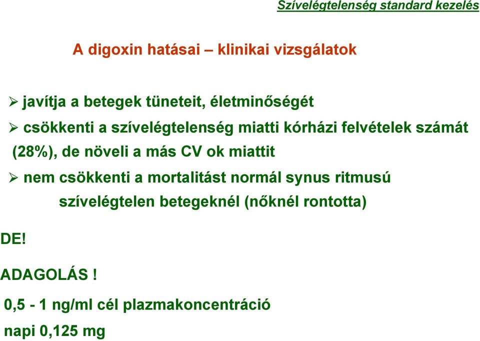 (28%), de növeli a más CV ok miattit nem csökkenti a mortalitást normál synus ritmusú