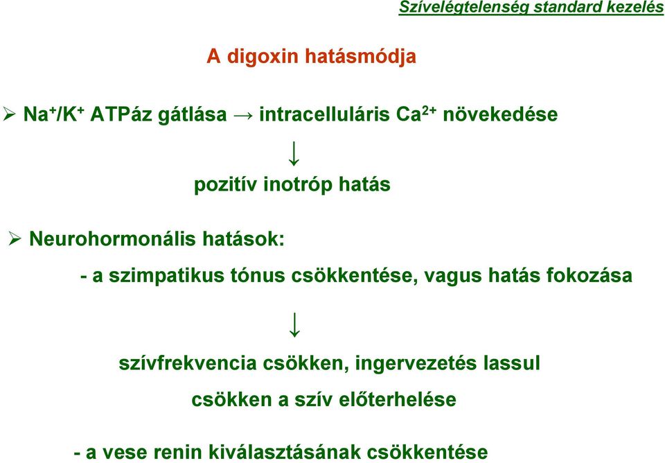 a szimpatikus tónus csökkentése, vagus hatás fokozása szívfrekvencia csökken,