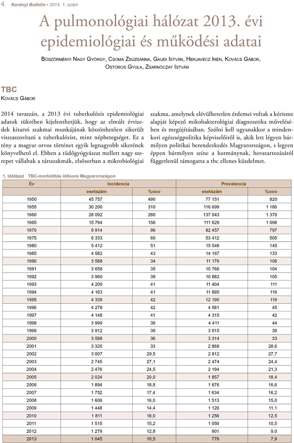 tuberkulózis epidemiológiai adatok tükrében kijelenthetjük, hogy az elmúlt évtizedek kitartó szakmai munkájának köszönhetően sikerült visszaszorítani a tuberkulózist, mint népbetegséget.