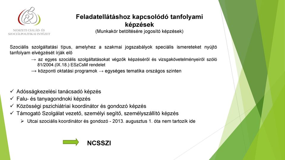 ) ESzCsM rendelet központi oktatási programok egységes tematika országos szinten Adósságkezelési tanácsadó képzés Falu- és tanyagondnoki képzés Közösségi