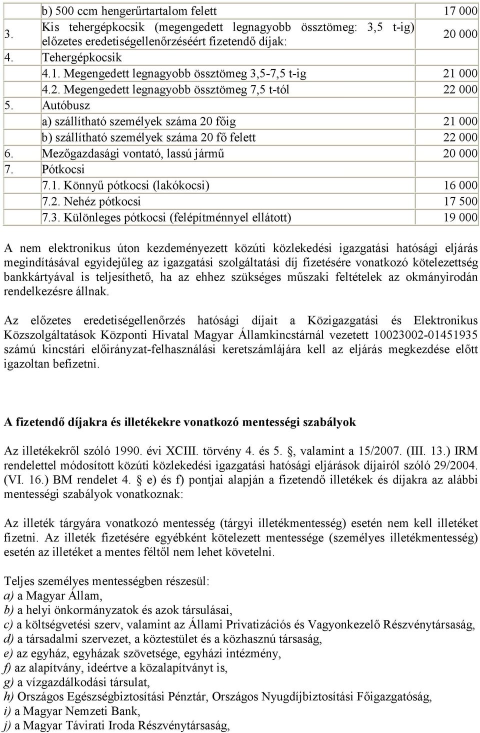 Mezőgazdasági vontató, lassú jármű 20 000 7. Pótkocsi 7.1. Könnyű pótkocsi (lakókocsi) 16 000 7.2. Nehéz pótkocsi 17 500 7.3.