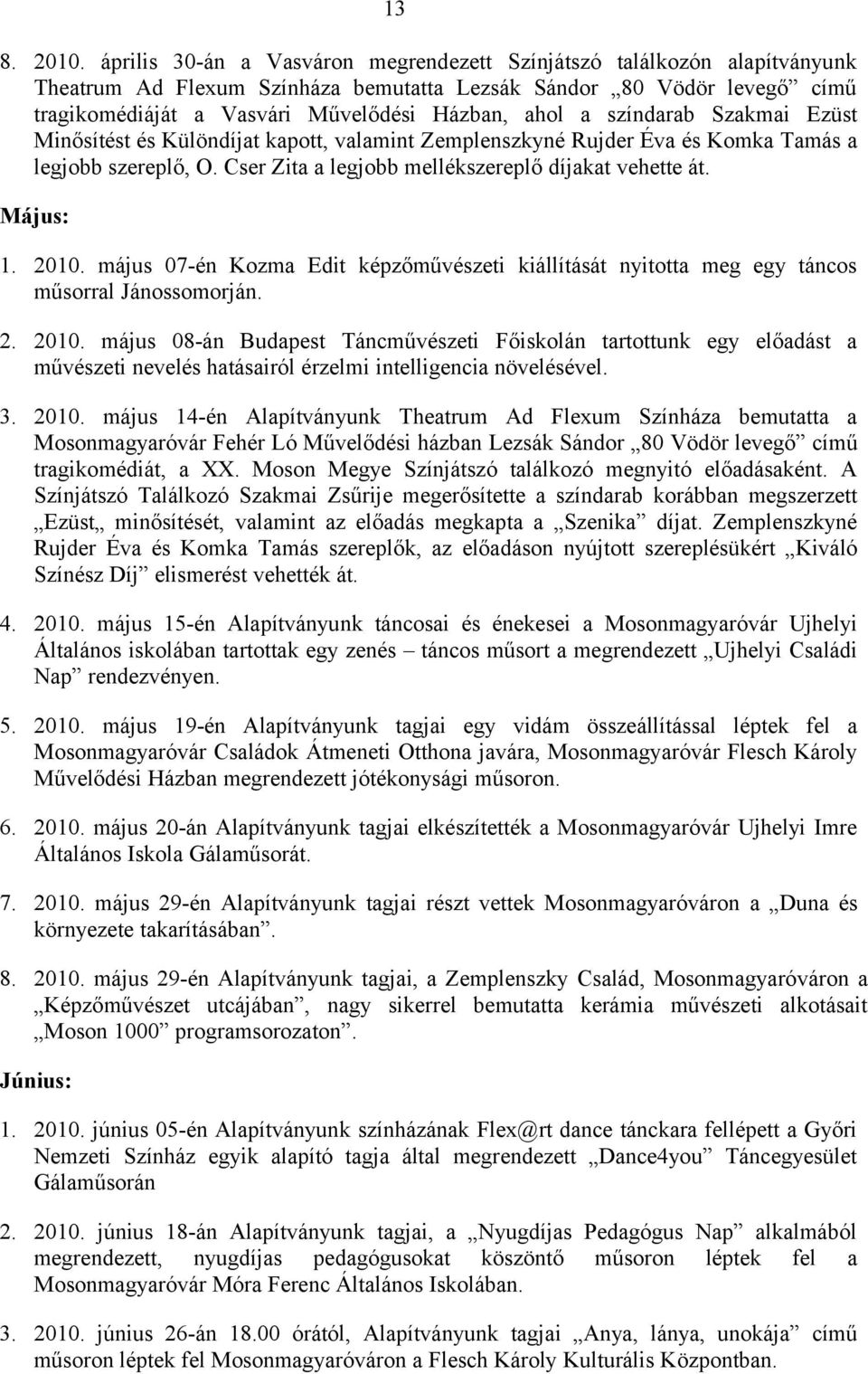 21 május 7-én Kozma Edit képzőművészeti kiállítását nyitotta meg egy táncos műsorral Jánossomorján 2 21 május 8-án Budapest Táncművészeti Főiskolán tartottunk egy előadást a művészeti nevelés