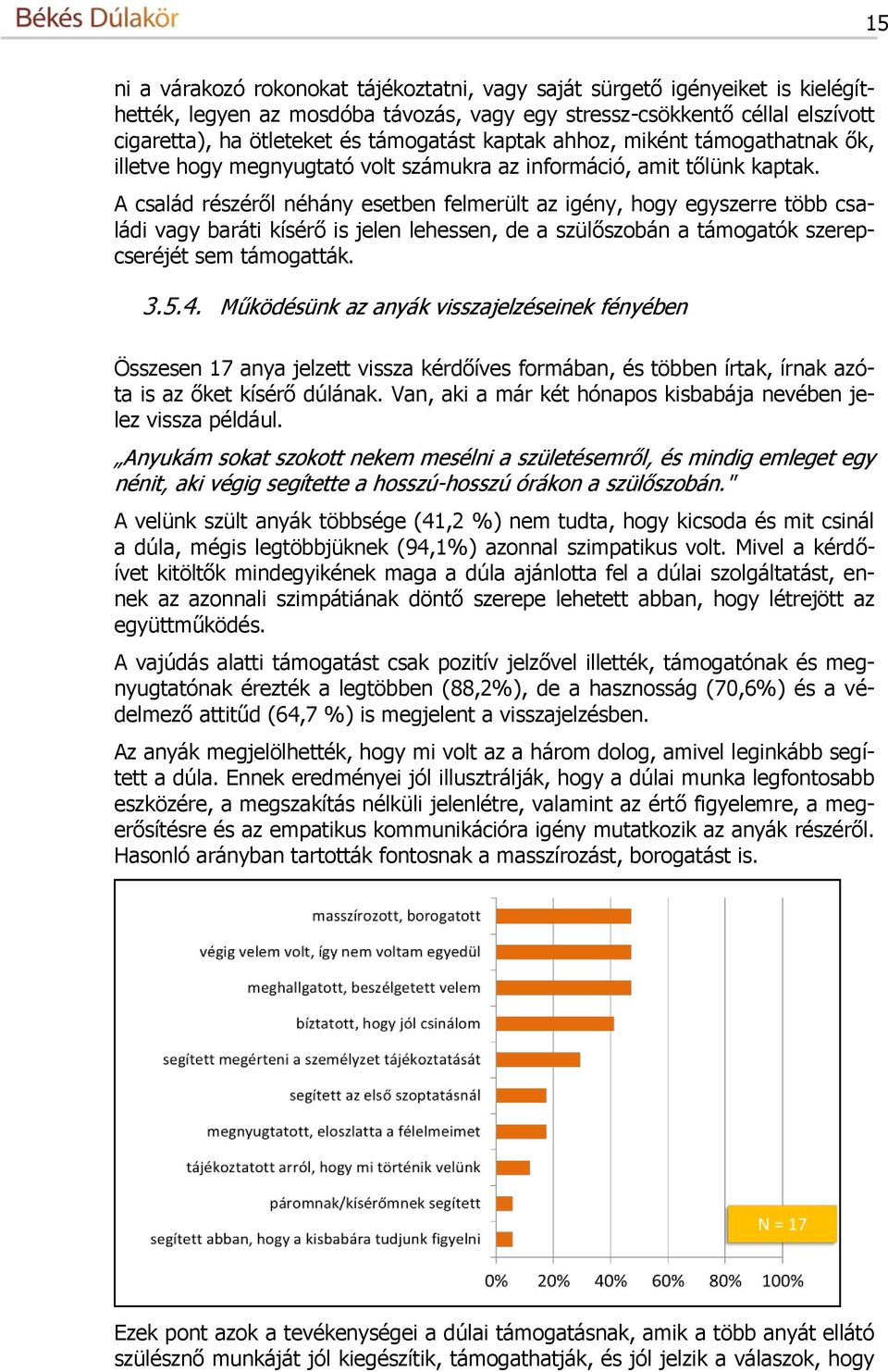 A család részéről néhány esetben felmerült az igény, hogy egyszerre több családi vagy baráti kísérő is jelen lehessen, de a szülőszobán a támogatók szerepcseréjét sem támogatták. 3.5.4.