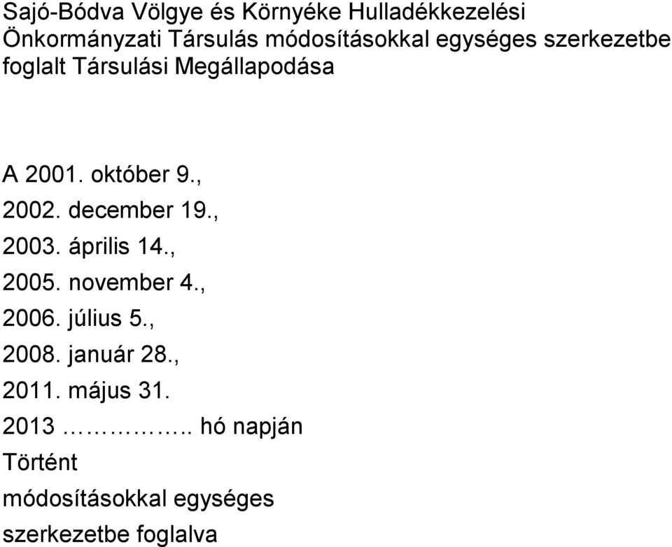 október 9., 2002. december 19., 2003. április 14., 2005. november 4., 2006.