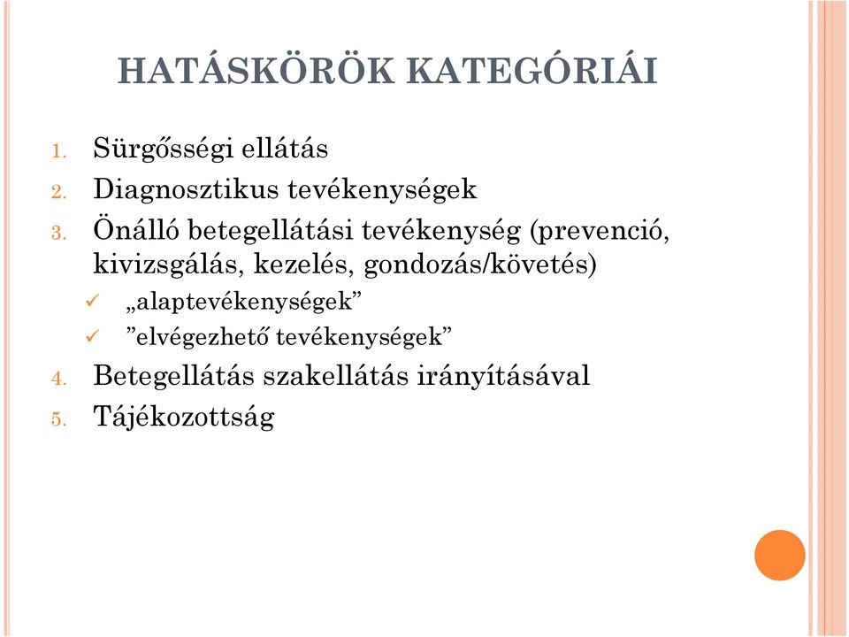 Önálló betegellátási tevékenység (prevenció, kivizsgálás, kezelés,