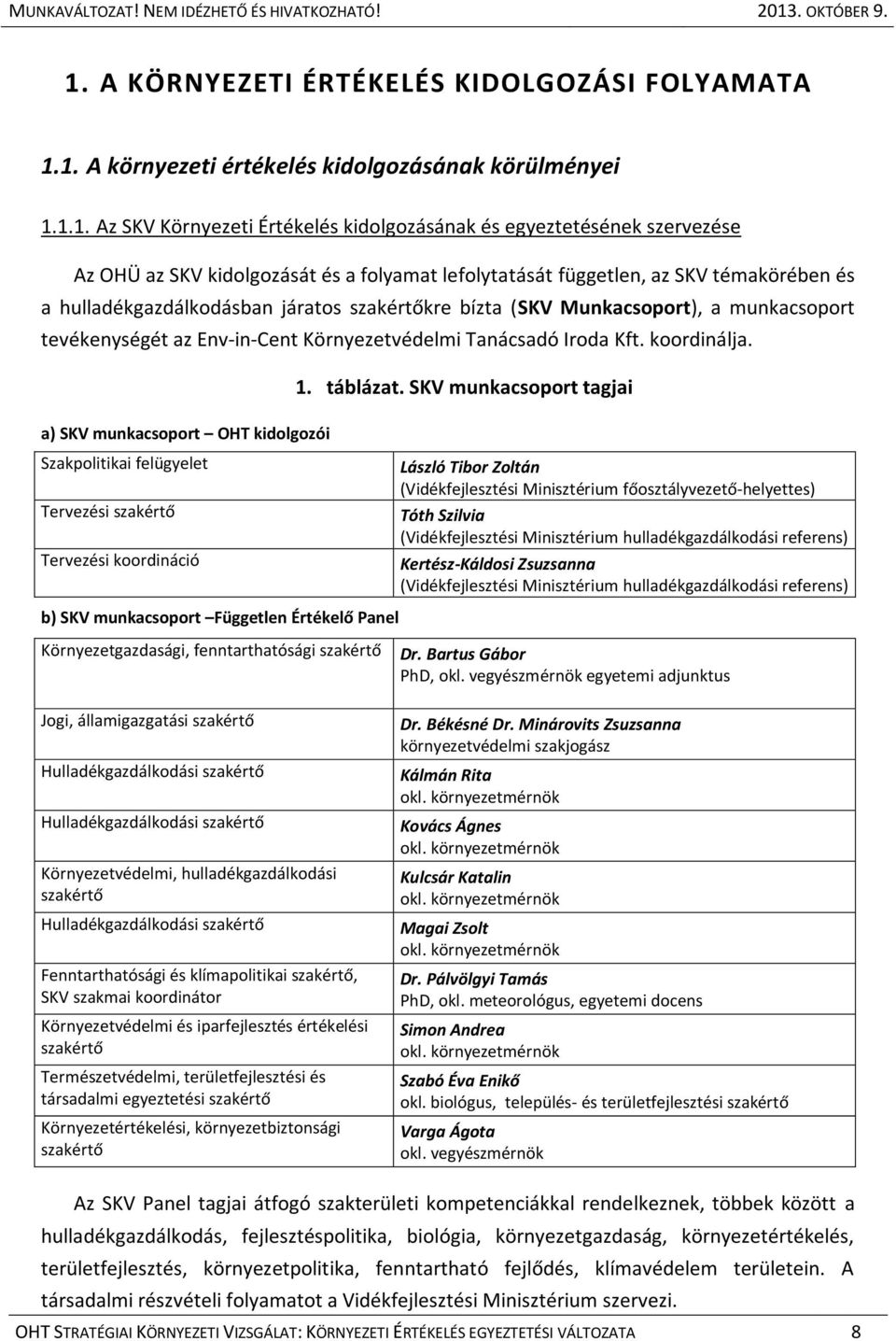 Környezetvédelmi Tanácsadó Iroda Kft. koordinálja. 1. táblázat.