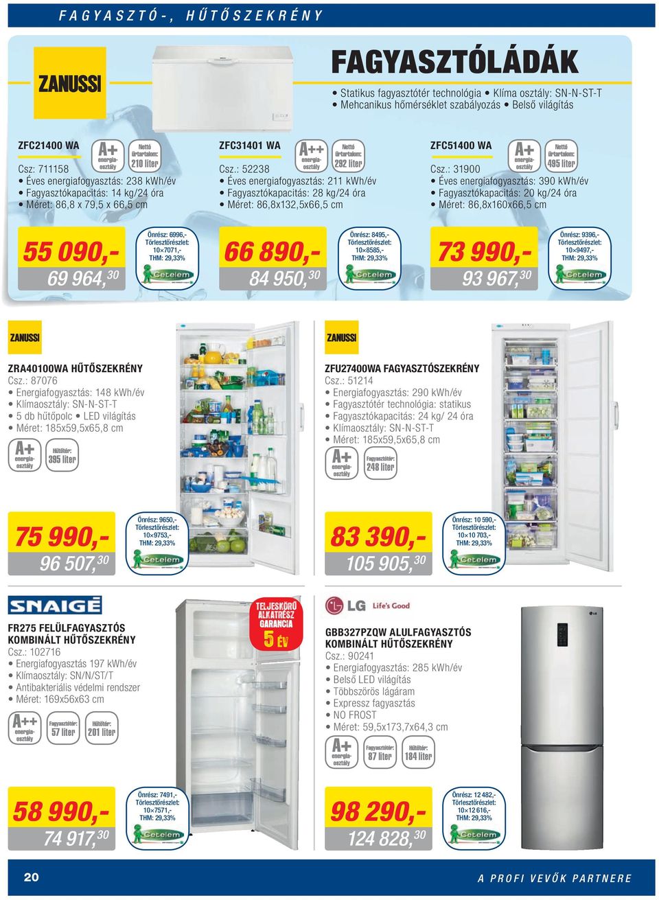 : 52238 Éves energiafogyasztás: 211 kwh/év Fagyasztókapacitás: 28 kg/24 óra Méret: 86,8x132,5x66,5 cm ZFC51400 WA 495 liter Csz.