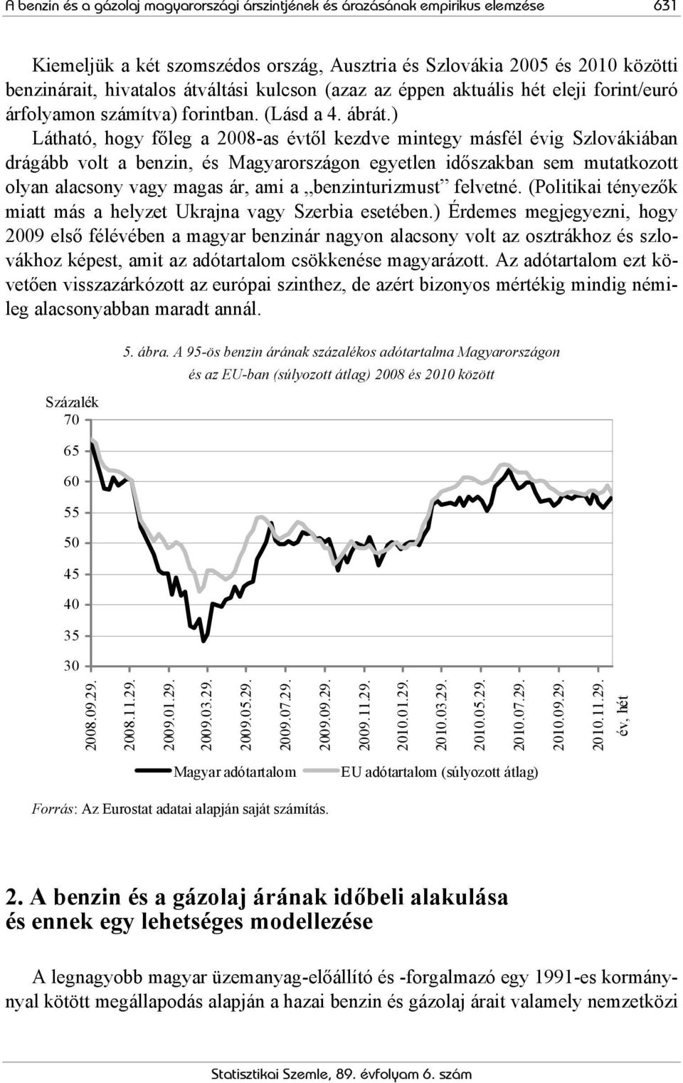 ) Látható, hogy főleg a 2008-as évtől kezdve mintegy másfél évig Szlovákiában drágább volt a benzin, és Magyarországon egyetlen időszakban sem mutatkozott olyan alacsony vagy magas ár, ami a