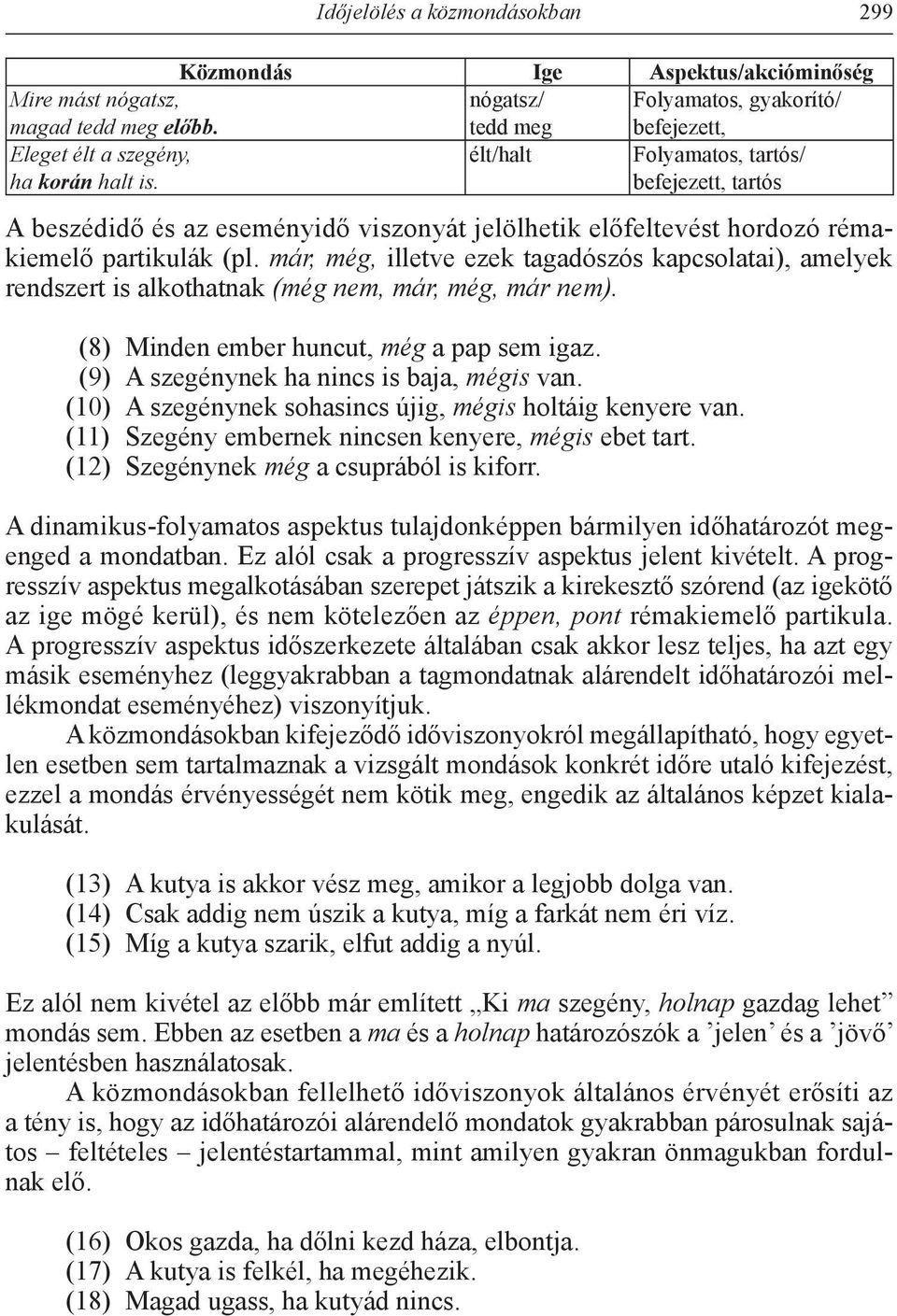 élt/halt Folyamatos, tartós/ befejezett, tartós A beszédidő és az eseményidő viszonyát jelölhetik előfeltevést hordozó rémakiemelő partikulák (pl.