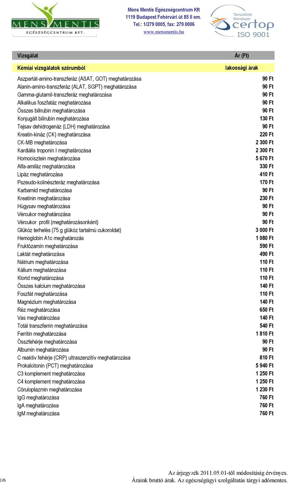 meghatározása Homocisztein meghatározása Alfa-amiláz meghatározása Lipáz meghatározása Pszeudo-kolinészteráz meghatározása Karbamid meghatározása Kreatinin meghatározása Húgysav meghatározása