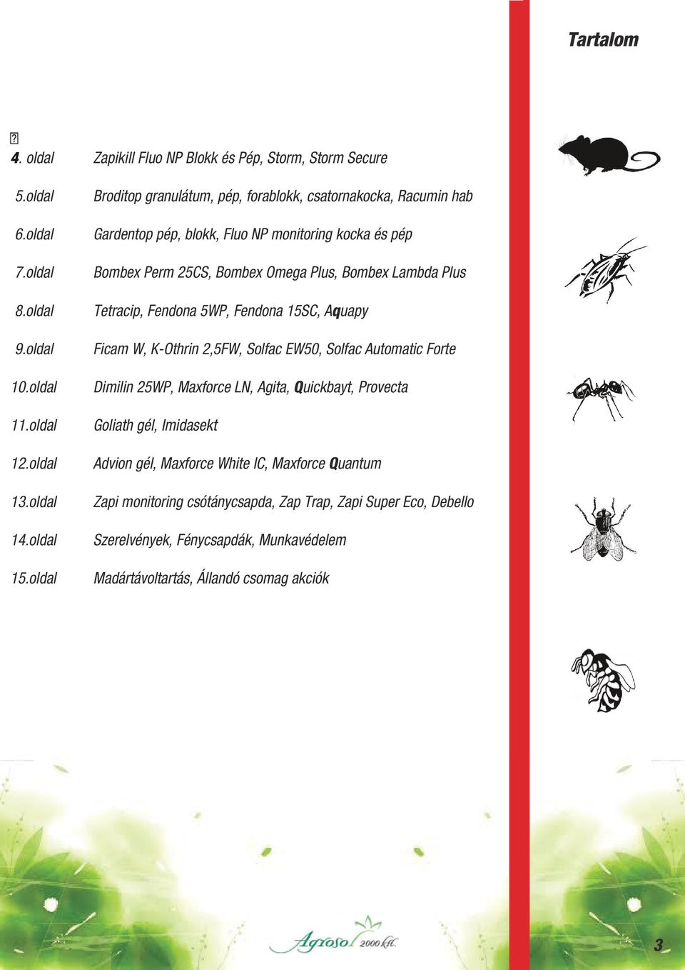 Tetracip, Fendona 5WP, Fendona 15SC, Aquapy Ficam W, K-Othrin 2,5FW, Solfac EW50, Solfac Automatic Forte Dimilin 25WP, Maxforce LN, Agita, Quickbayt, Provecta Goliath gél, Imidasekt