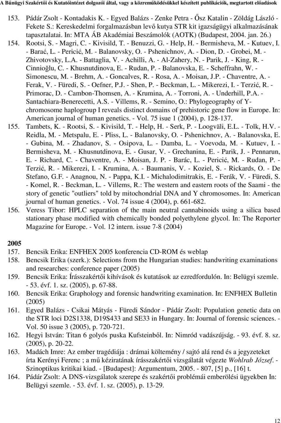 - Balanovsky, O. - Pshenichnov, A. - Dion, D. - Grobei, M. - Zhivotovsky, L.A. - Battaglia, V. - Achilli, A. - Al-Zahery, N. - Parik, J. - King, R. - Cinnioğlu, C. - Khusnutdinova, E. - Rudan, P.