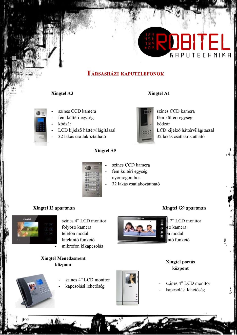 Xingtel I2 apartman - színes 4 LCD monitor - folyosó kamera - telefon modul - mikrofon kikapcsolás Xingtel Menedzsment központ - színes 4 LCD monitor -