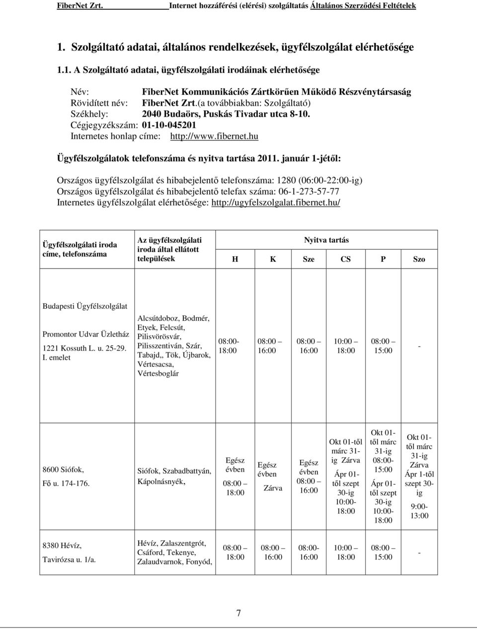 hu Ügyfélszolgálatok telefonszáma és nyitva tartása 2011.