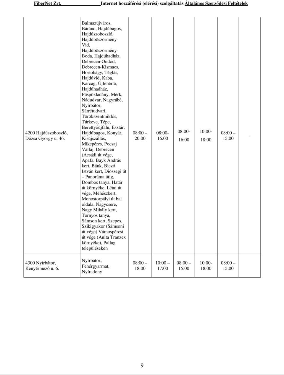 Hajdúhadház, Püspökladány, Mérk, Nádudvar, Nagyrábé, Nyírbátor, Sárrétudvari, Törökszentmiklós, Túrkeve, Tépe, Berettyóújfalu, Esztár, Hajdúbagos, Konyár, Kisújszállás, Mikepércs, Pocsaj Vállaj,