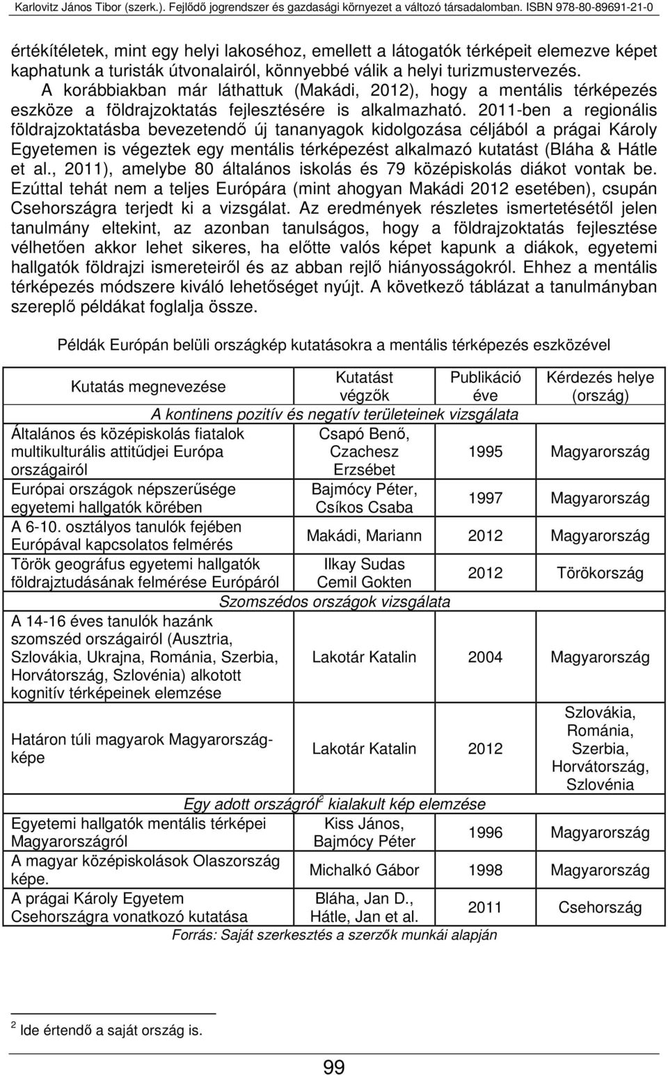 2011-ben a regionális földrajzoktatásba bevezetendő új tananyagok kidolgozása céljából a prágai Károly Egyetemen is végeztek egy mentális térképezést alkalmazó kutatást (Bláha & Hátle et al.