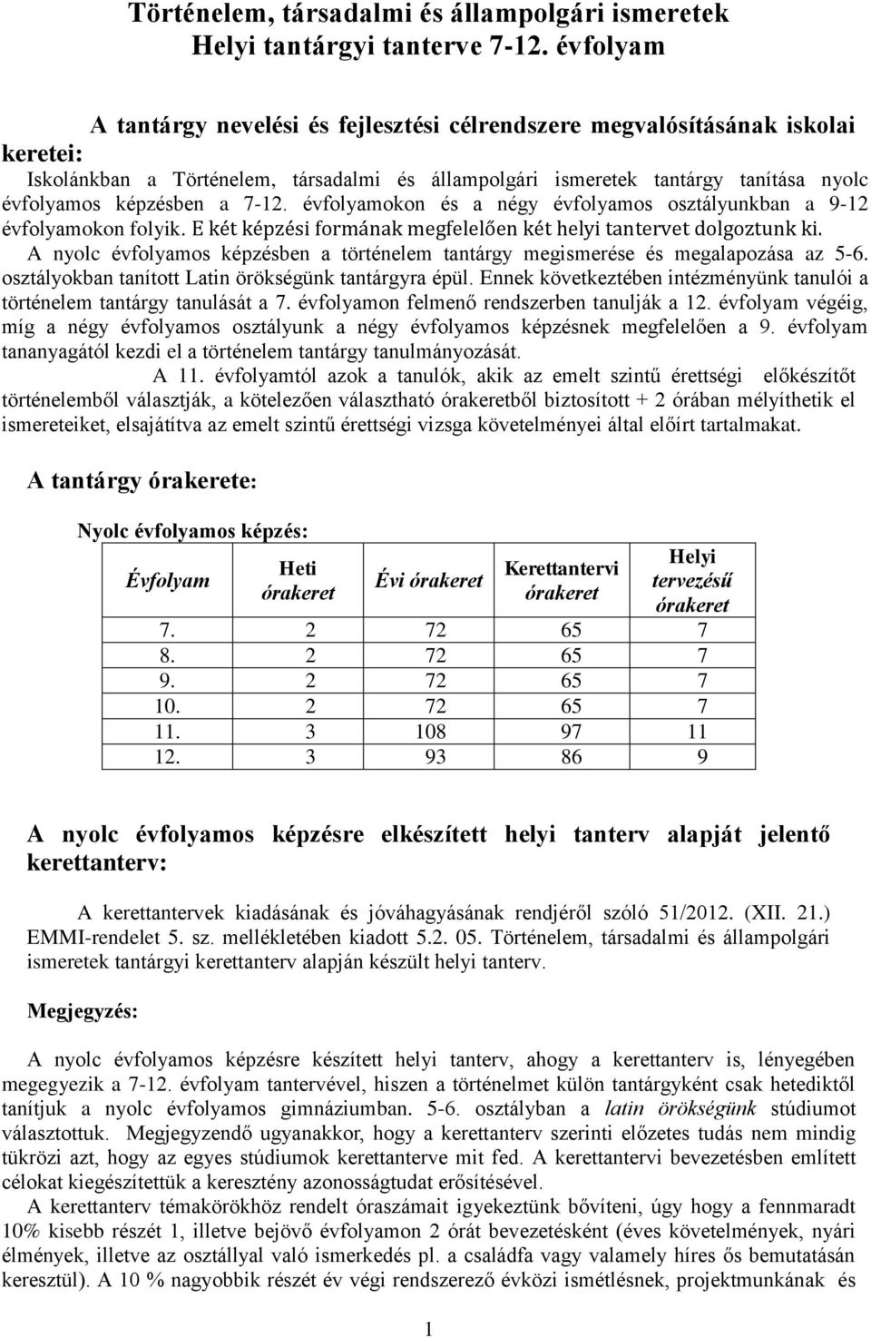 a 7-12. évfolyamokon és a négy évfolyamos osztályunkban a 9-12 évfolyamokon folyik. E két képzési formának megfelelően két helyi tantervet dolgoztunk ki.