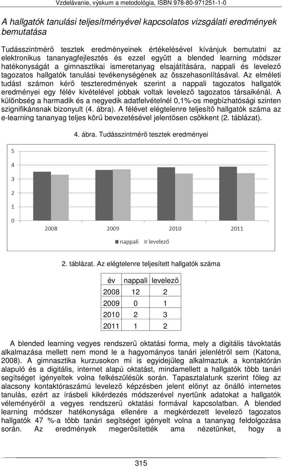 Az elméleti tudást számon kérő teszteredmények szerint a nappali tagozatos hallgatók eredményei egy félév kivételével jobbak voltak levelező tagozatos társaikénál.