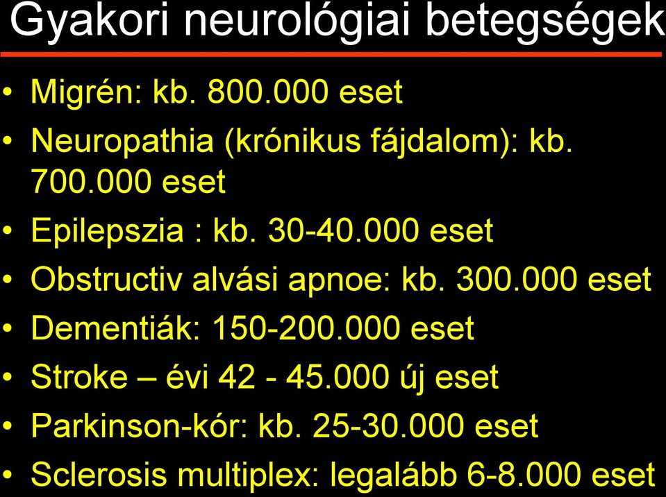 30-40.000 eset Obstructiv alvási apnoe: kb. 300.000 eset Dementiák: 150-200.